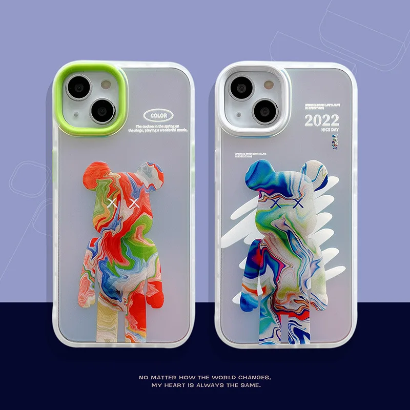 

Fashion Cool Bear Gradient Watercolor Phone Case For iPhone 13 12 11 Pro Max XR X XS 7 8Puls Cute TPU Protective Cover