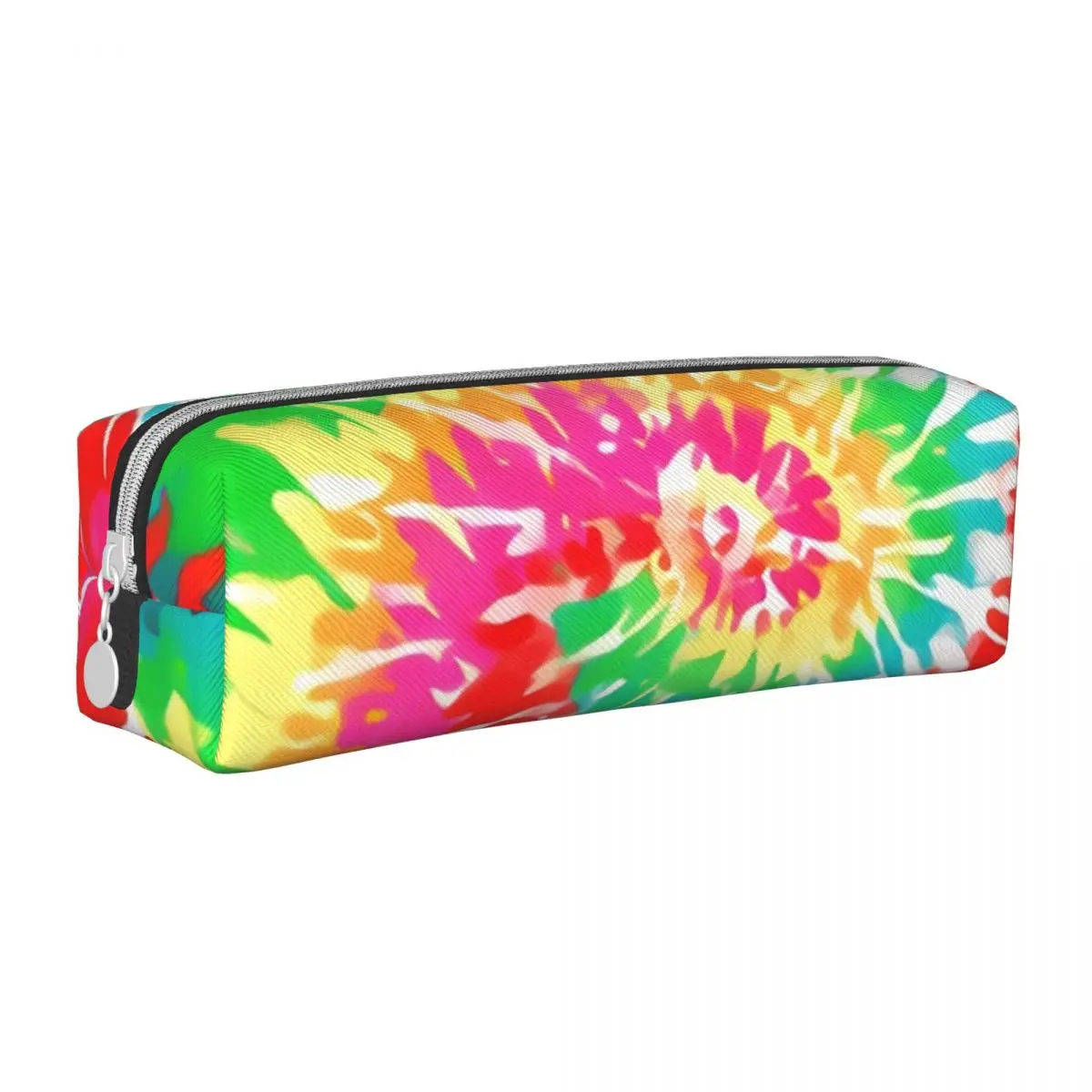 

Red Tie Dye Square Pencil Case Hippy Swirl Print For Teens Vintage Leather Pencil Box Stationery Zipper Pen Bags