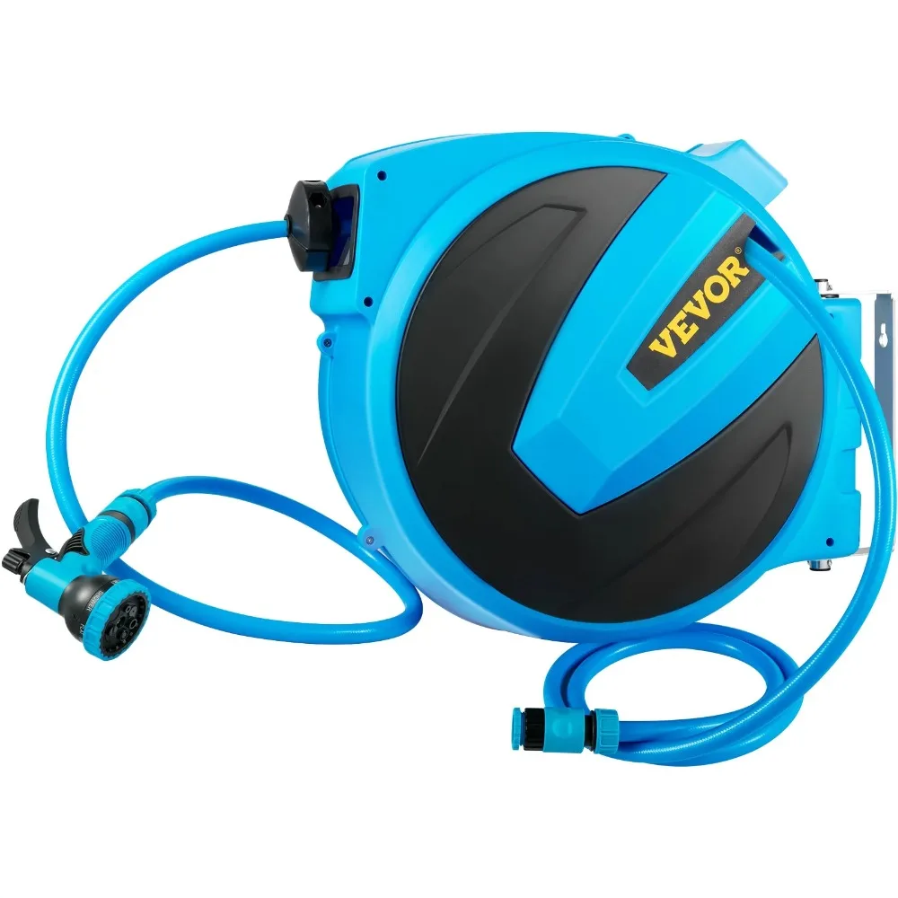 VEVOR Retractable Hose Reel Any Length Lock & Automatic Rewind Water Hose, Wall Mounted Garden Hose Reel 180° Swivel Bracket