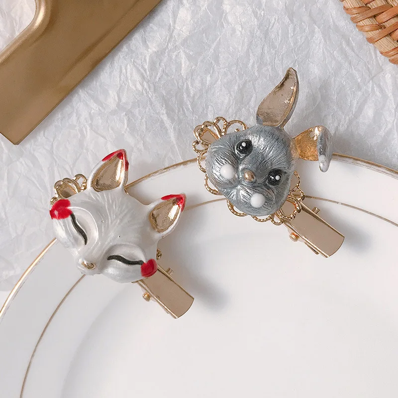

Dripping Oil Fox Bunny Hairpin Side Clip Cartoon Bangs Clip Hairpin Women Girls Duckbill Clips Top Clips