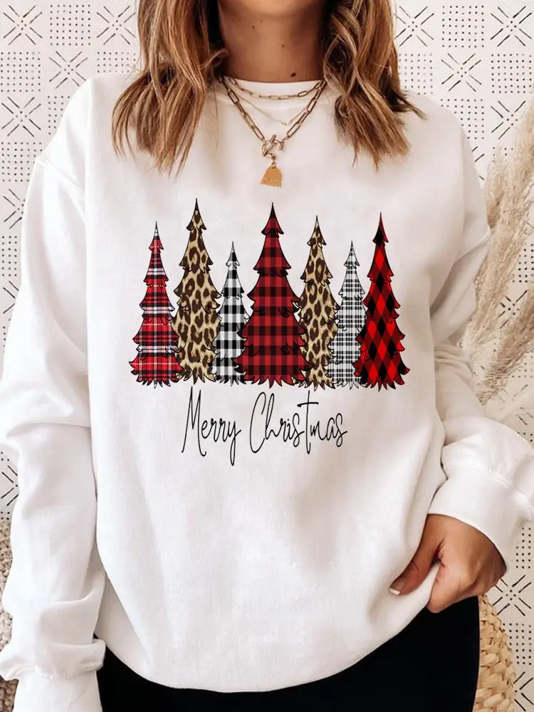 

Festival Merry Christmas Plaid Letter Happy Time Clothes Cartoon Fashion Women Clothing Female Graphic Pullover Sweatshirts
