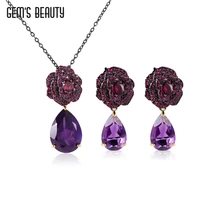 gems beauty flower rose jewelry sets 925 sterling silver natural amethyst necklace earring sets for original design women
