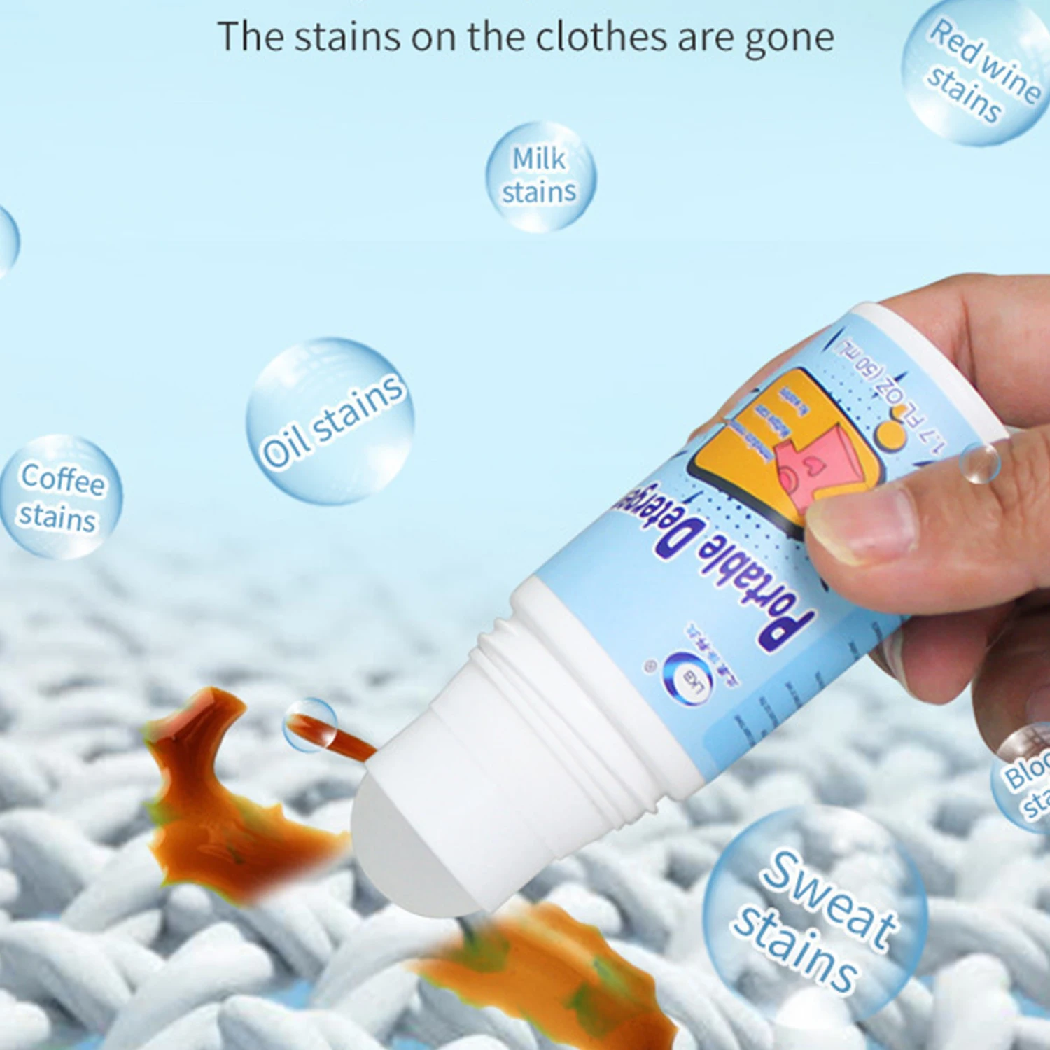 

Portable Clothes Rolling Bead Stain Remover Rolling Ball Emergency Stain No-wash Portable Fast Stain Removing Clear Liquid 50ML