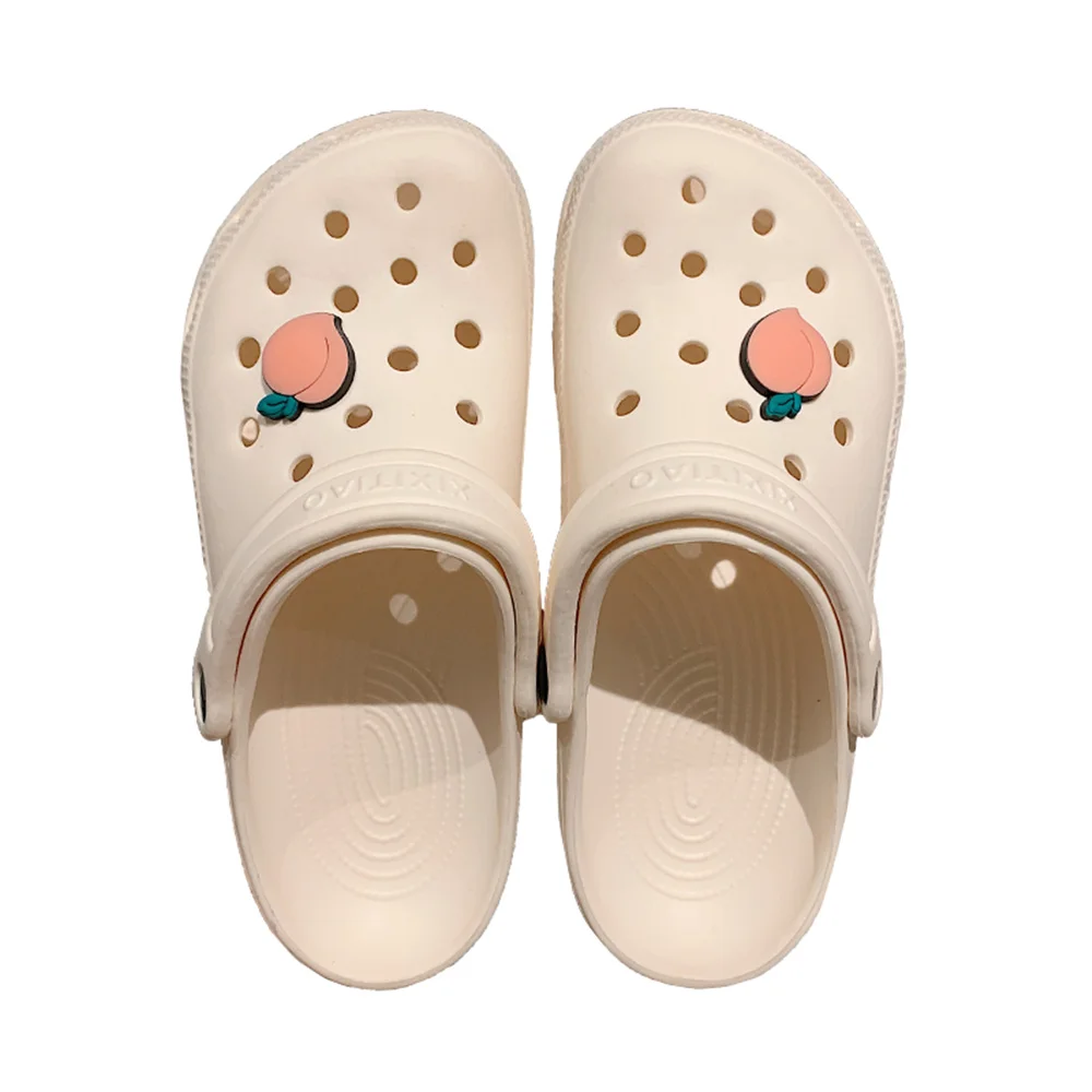 Solid Croc Shoes for DIY peach Clogs Beach Slippers Hole Sandals for Men and Women EVA Non-slip Holiday Pillow Cloud Slippers