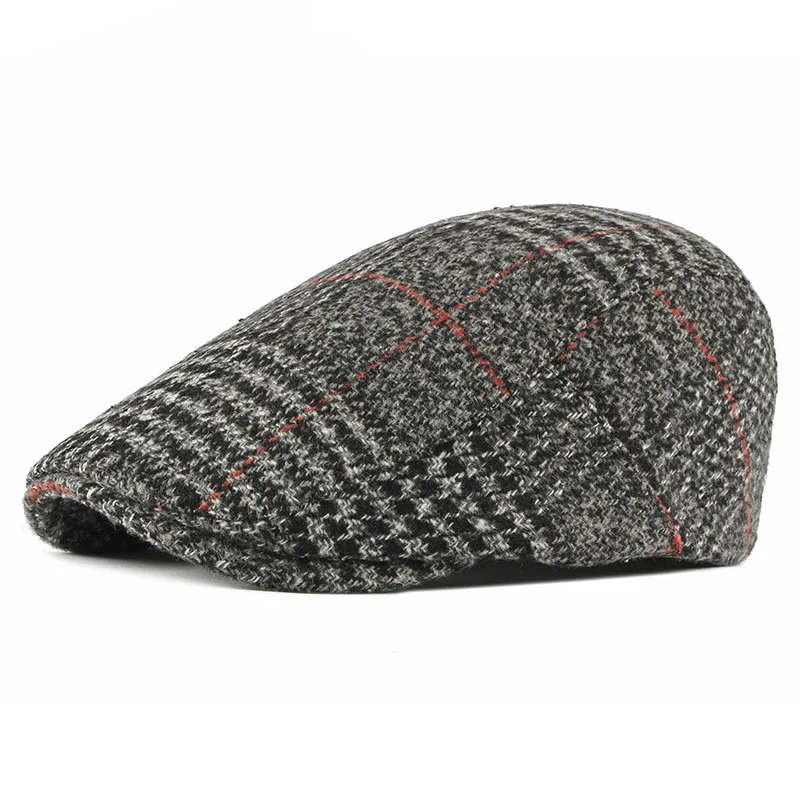 2022 Autumn Winter Wool Beret Men Plaid British Vintage Peaked Caps Women Warm Fashion Painter Hat Unisex For Dad Adjustable B37