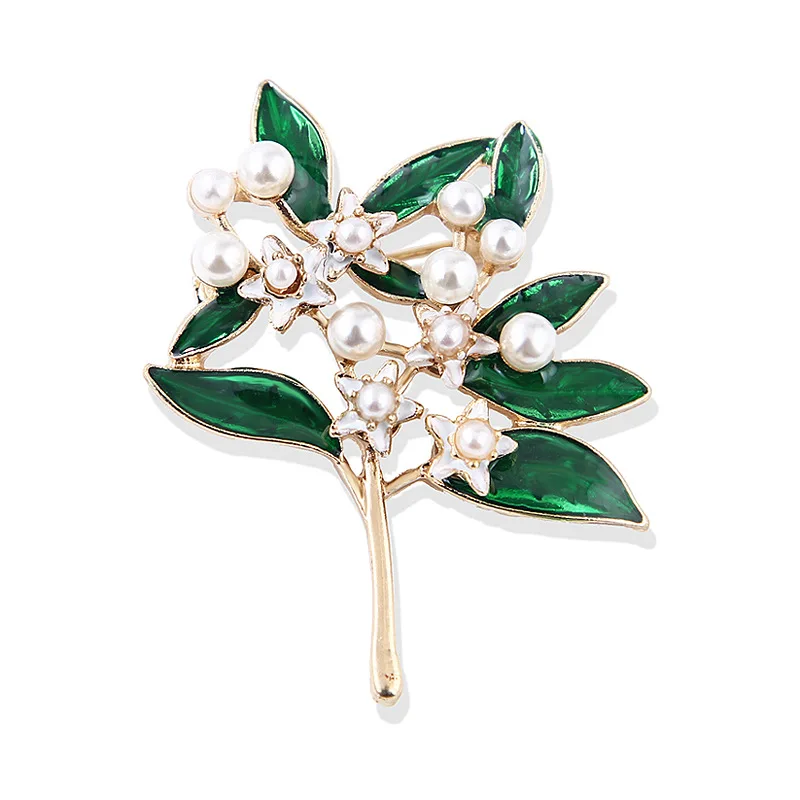 

Gardenia Flower Leaf Brooch Elegant French Girl's Coat Suit Coat Fashion Pearl Retro Manual Oil Dripping Gardenia Brooch Brooch