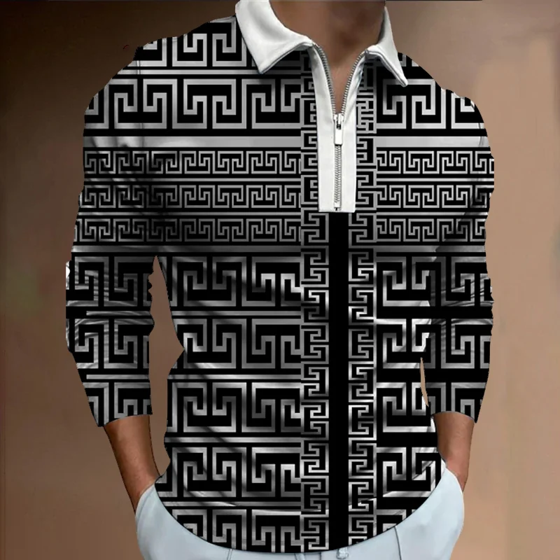 

Polo Shirts For Men 2022 Spring Autumn Retro Harajuku Casual Mens Patchwork Lapel Zipper Design Long Sleeves Top S-6XL EU Size