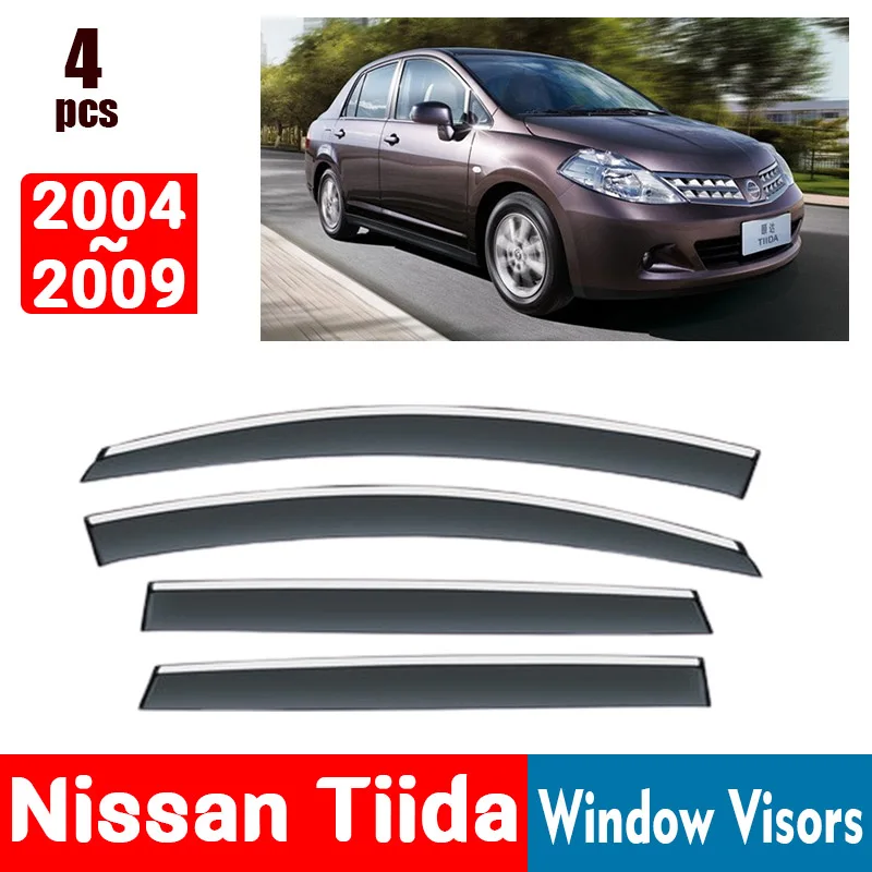 FOR Nissan Tiida 2004-2009 Window Visors Rain Guard Windows Rain Cover Deflector Awning Shield Vent Guard Shade Cover Trim