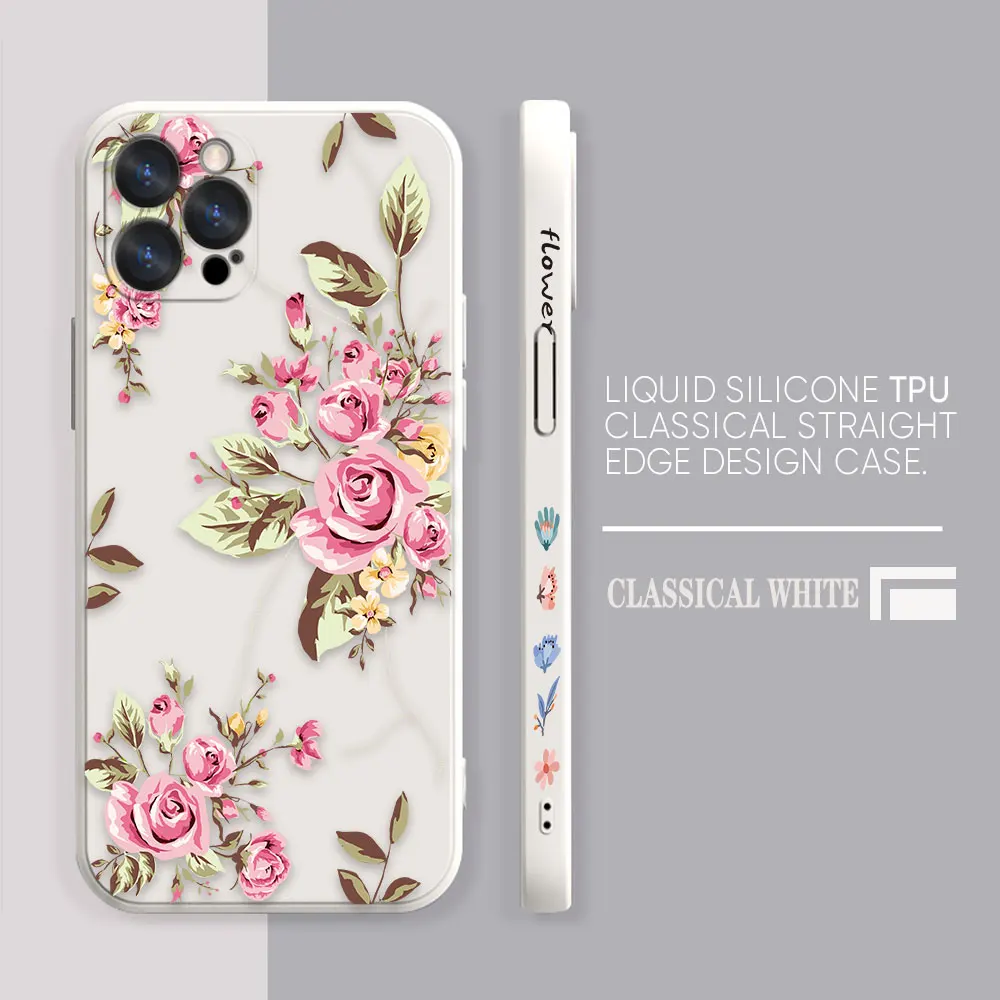 Phone Case For Apple iPhone 14 13 12 11 Pro XS Max Mini X XR SE 7 8 6 Plus Case Cover Funda Cqoue Shell Capa Pretty Pink Flowers