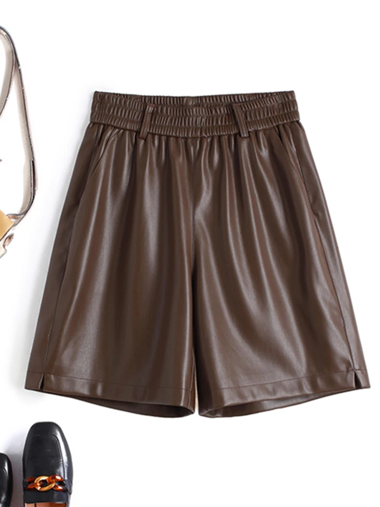 Модные стильные кожаные брюки 100% для женщин женские широкие шорты с эластичным