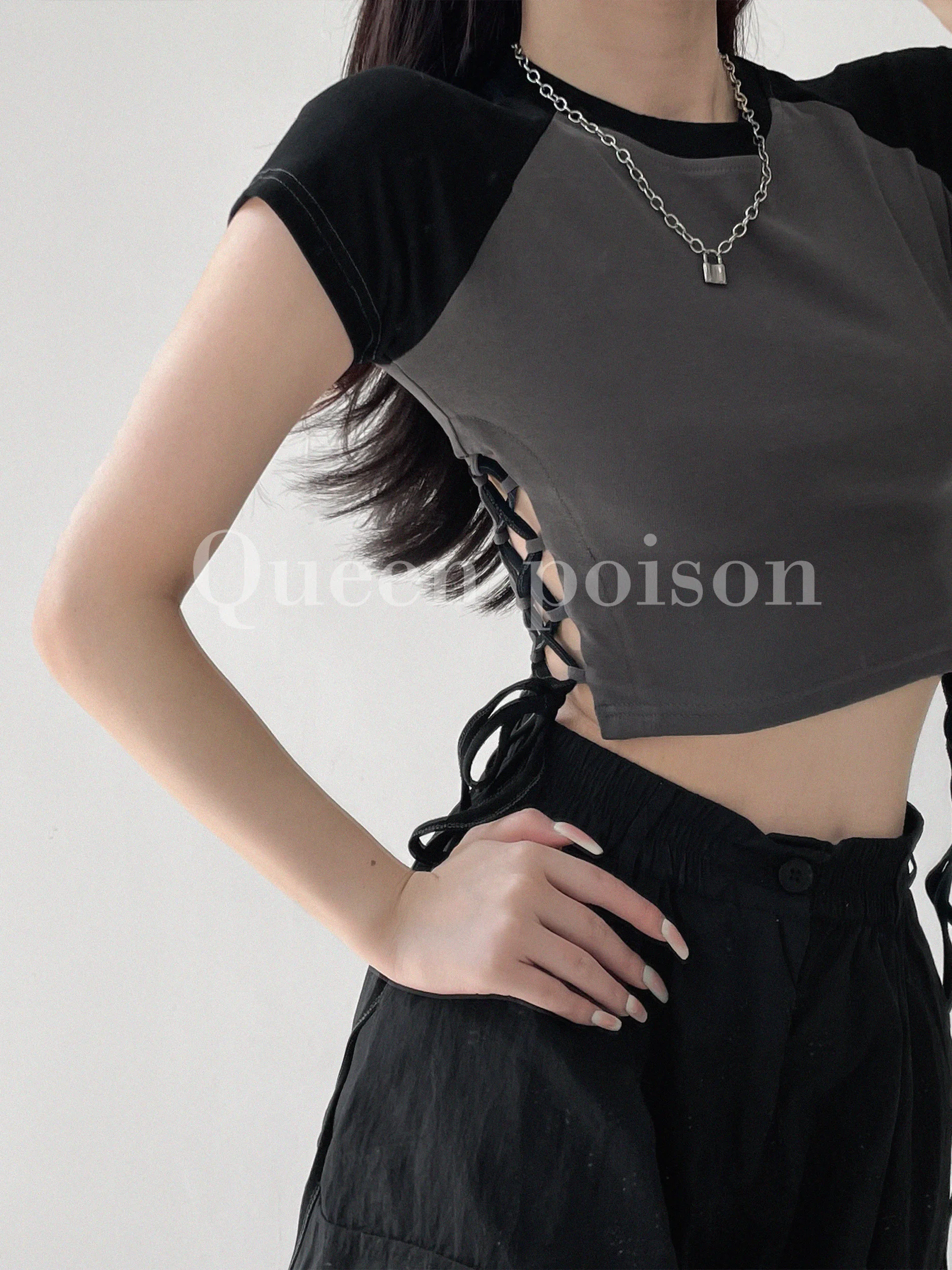 Модная женская футболка TVVOVVININS с коротким рукавом реглан открытая пушистая талия