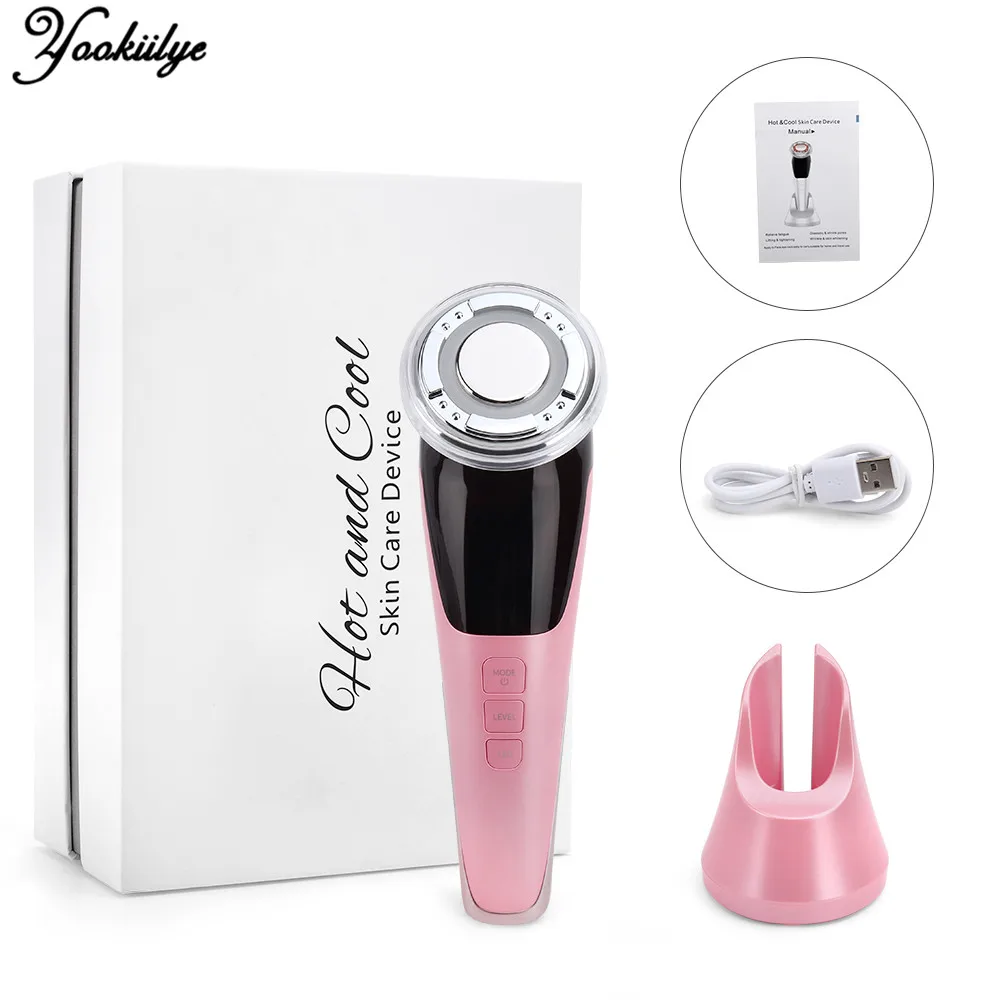 

EMS токовый массажер для лица горячее/холодное устройство для ухода за кожей светодиодный фотон красный/синий светильник омоложение кожи эл...