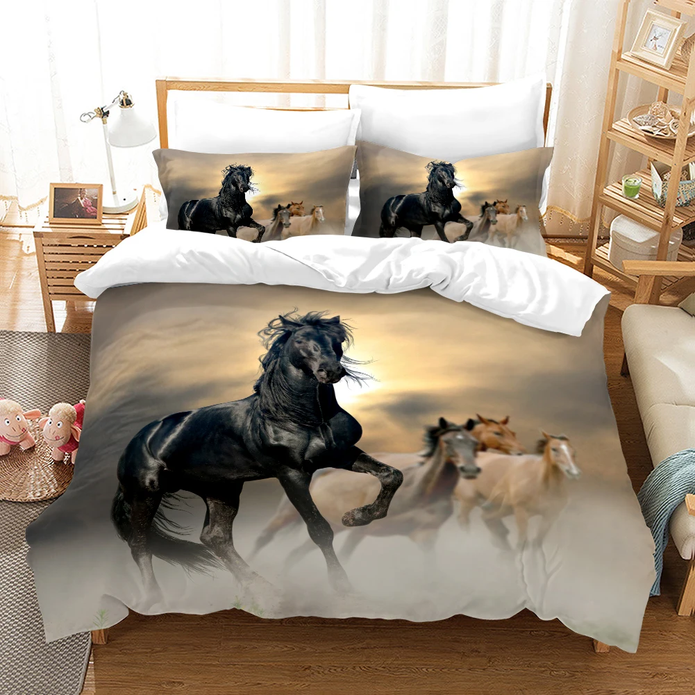 

3D Horse Bedding Set Custom Design Animal Duvet Cover Sets White Bed Linen Pillow Cases Full King Queen Super King Twin Size