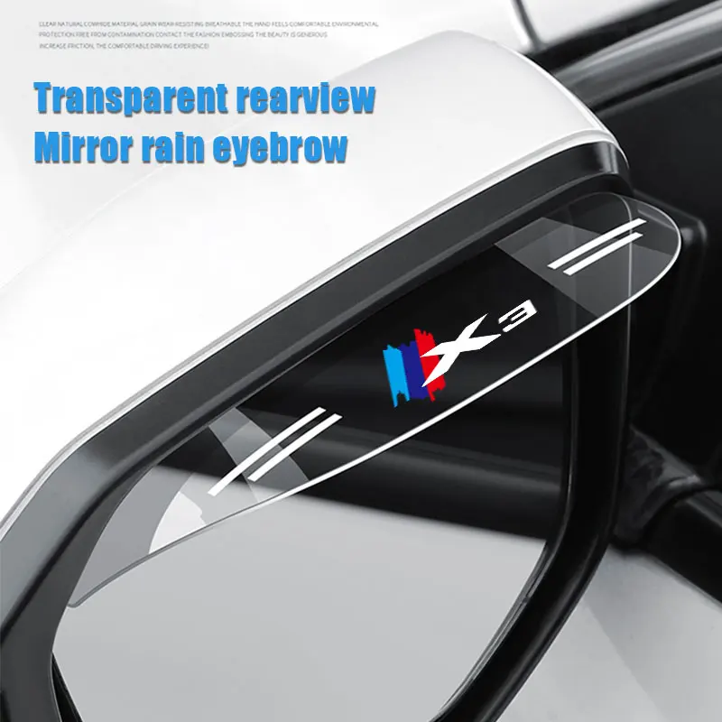 

2Pcs For X3 Logo Flexible PVC Rearview Mirror Rain Shade Rainproof Blades Car Back Mirror Eyebrow Rain Cover Car Acc