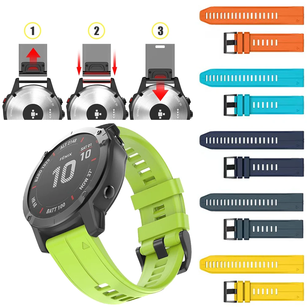 

Ремешок для наручных часов QuickFit, браслет для Garmin Тактический X 7 Pro Bravo GPS Дельта спуск Mk1 2 2i Fenix 1 2 3 HR 5X 6X 7X VERTIX 2, 26 мм