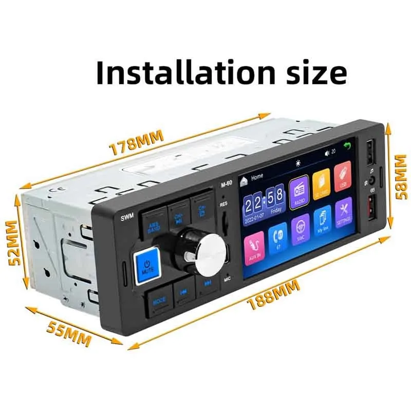 Touch Screen Car Radio 1 Din 4.1” Bluetooth 4.0 Stereo Audio FM Receiver USB Support Rearview Camera and Steering Wheel Control |