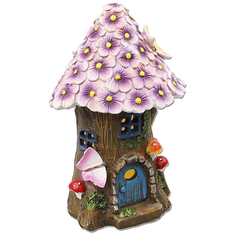 

Сказочный садовый домик, садовая скульптура на солнечной батарее, миниатюрная фигурка, Декор для дома, газон, искусственное украшение