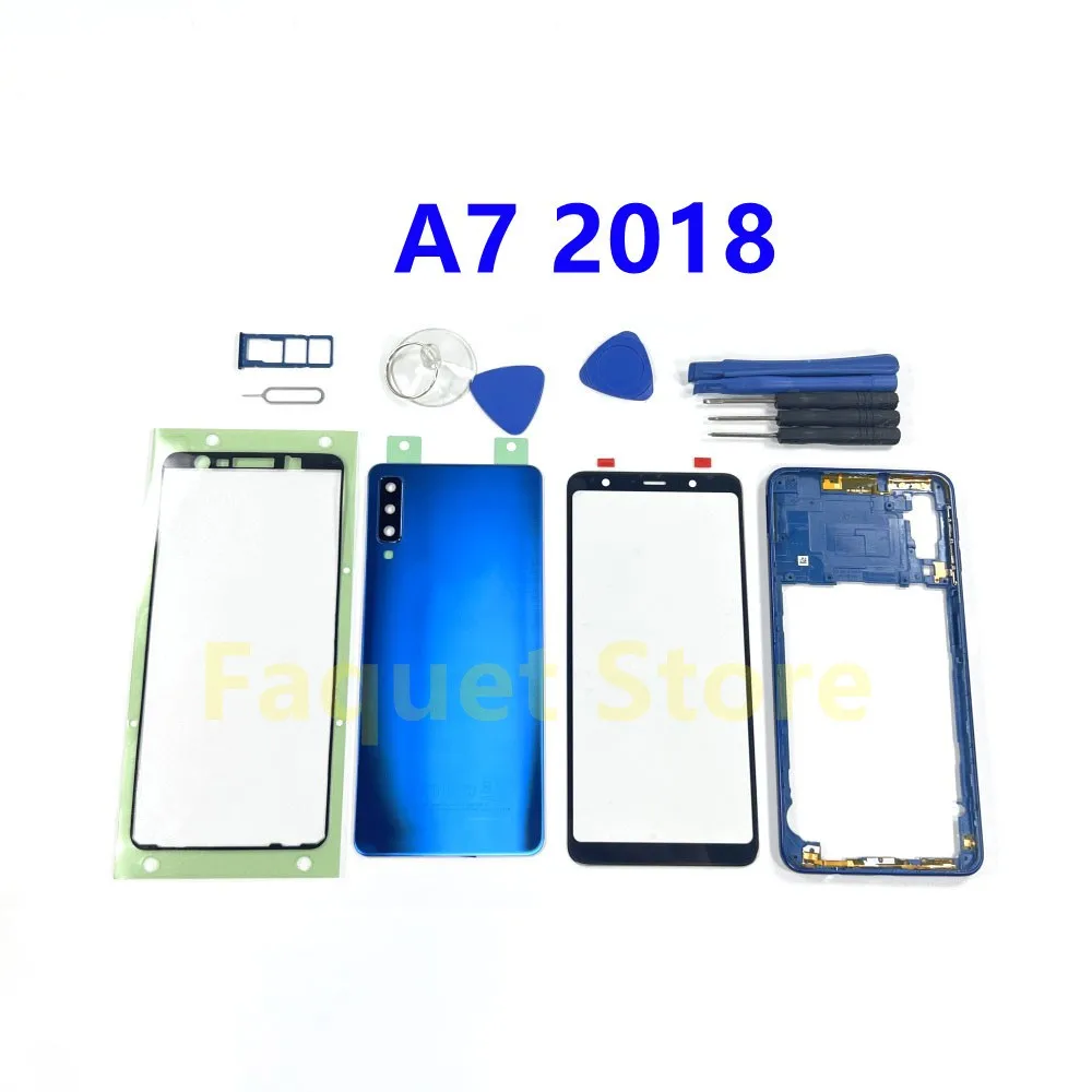 

For SAMSUNG Galaxy A7 2018 A750 A750F A750F/DS Battery Cover Rear Door Full Housing Case Middle Frame Front Screen Glass Lens