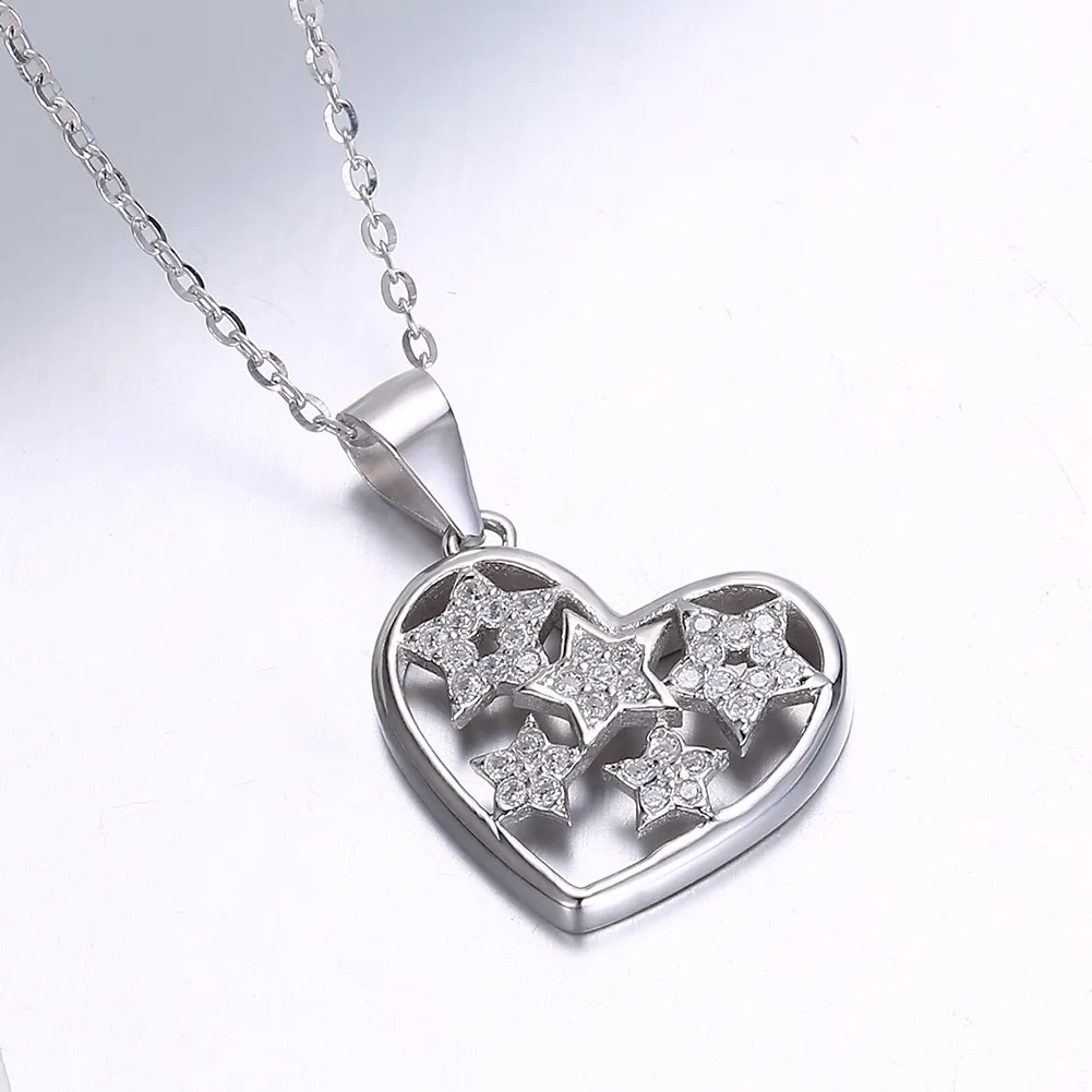 

Sterling Silver Necklace Fashion Heart-Shaped Star Pendant Necklace Romantic Cute Jewelry
