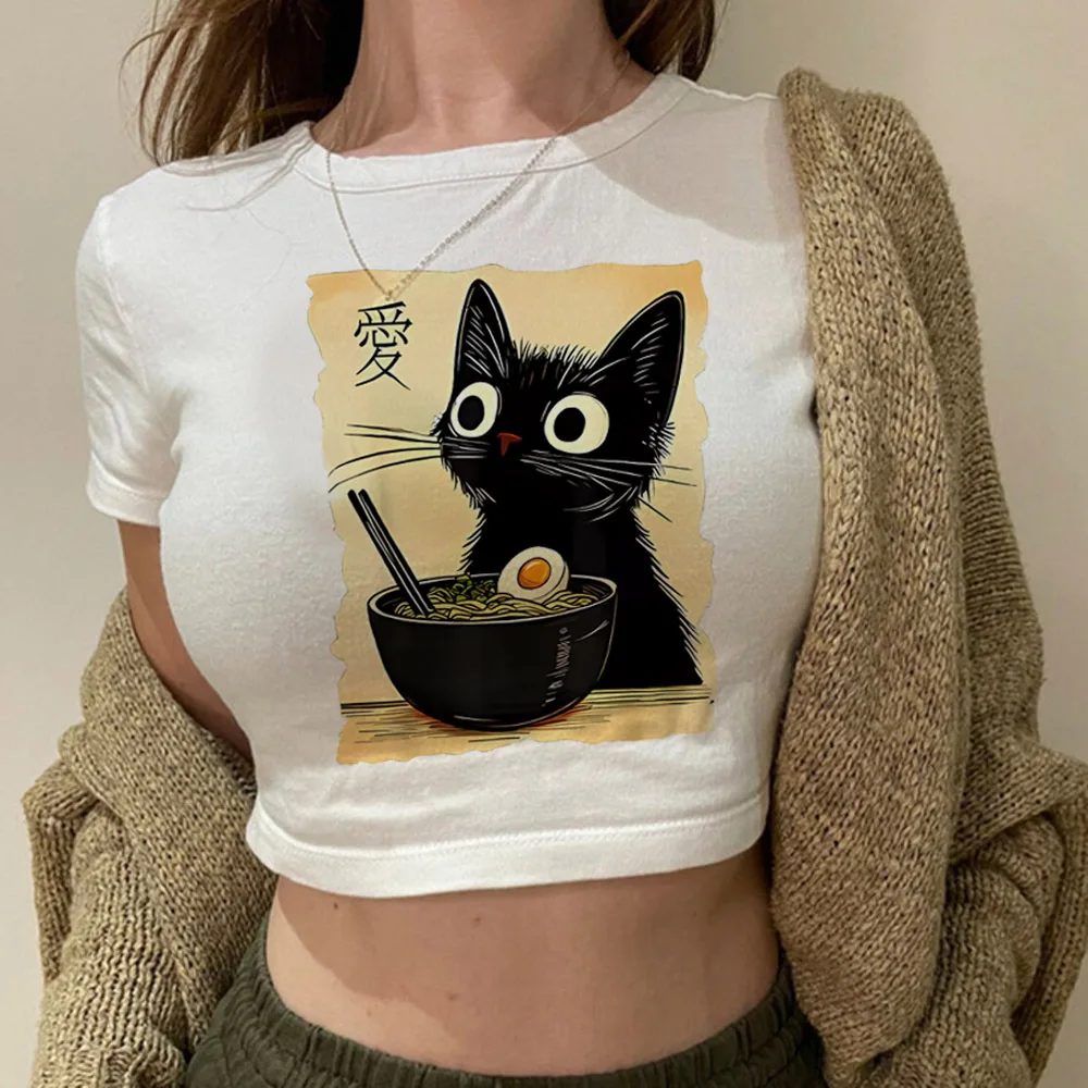 Фото Укороченный топ Noodle Ramen Cat в стиле гранж, готический милый винтажный кокетный летний корсет y2k, женский топ №4