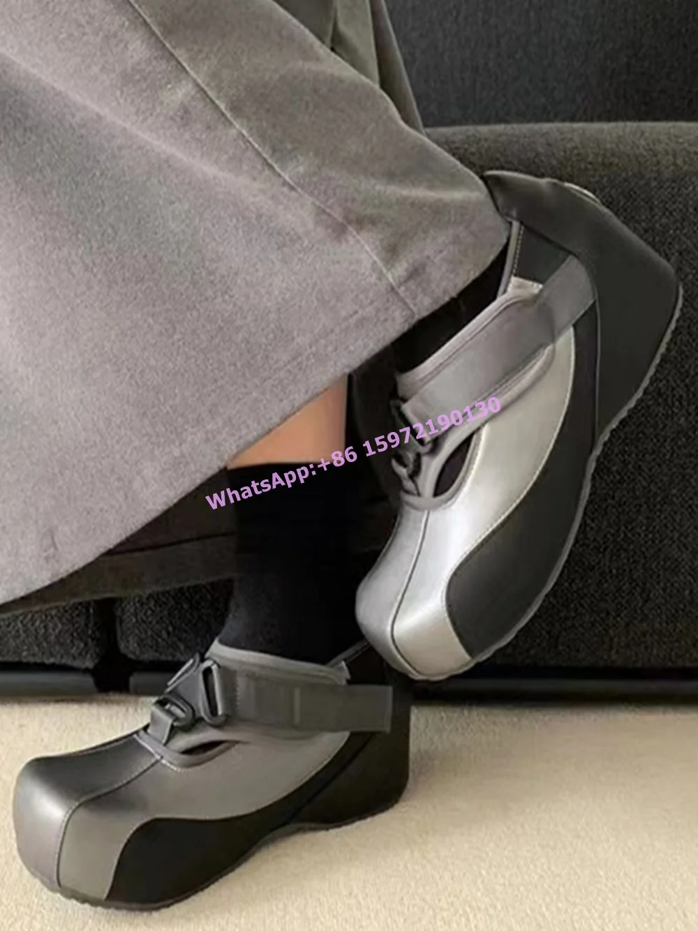 Черные серые туфли Мэри Джейн с квадратным носком и пряжкой неглубокие высоким