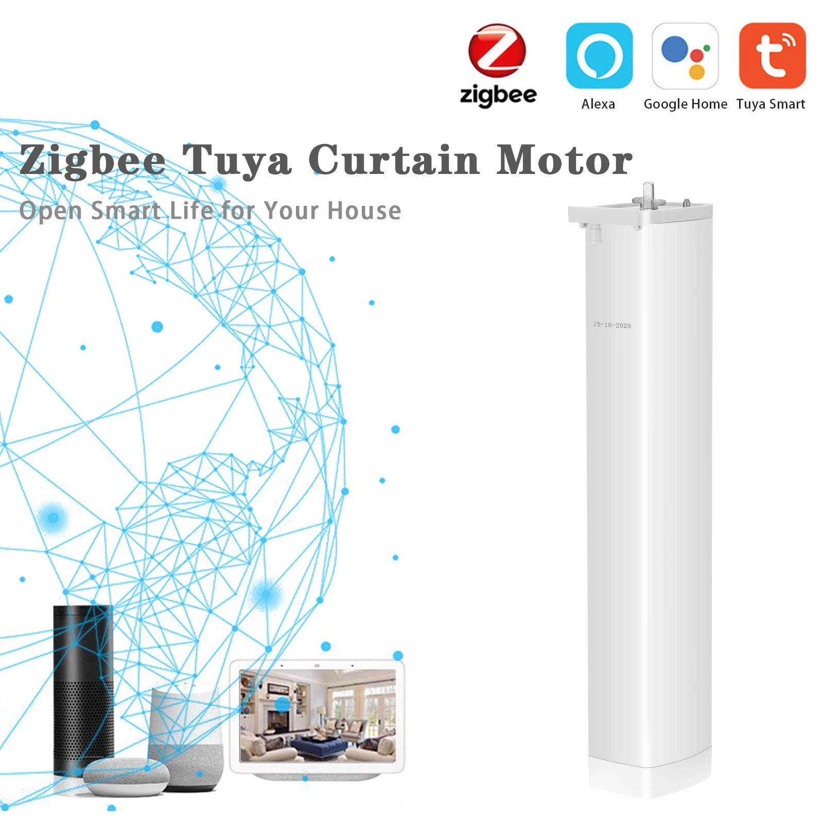 

Умный переключатель для штор Tuya ZigBee, Электрический моторизованный роликовый затвор для штор, совместим с Alexa Google