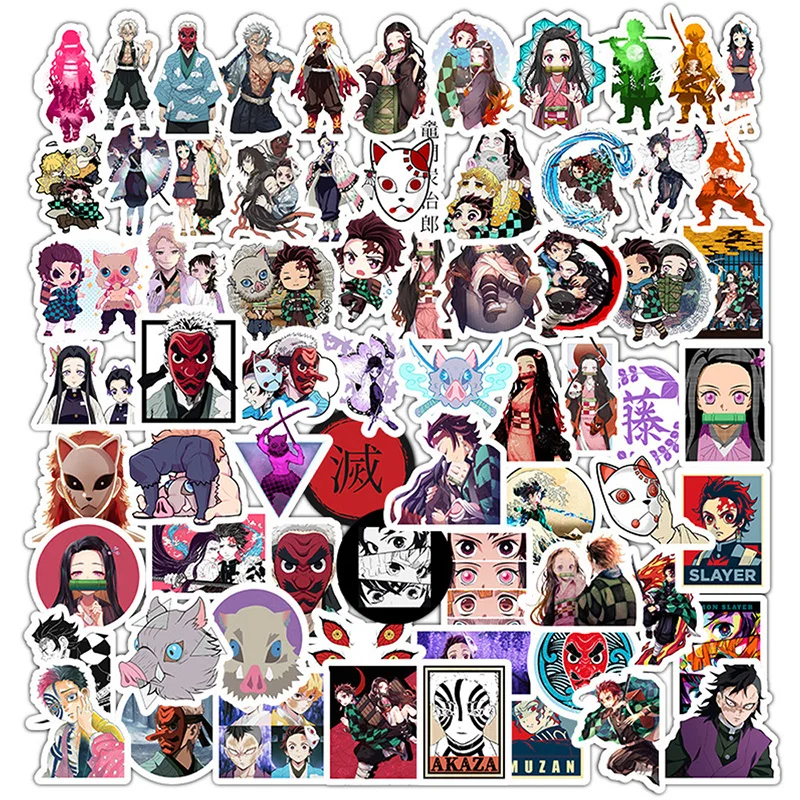 

50pcs Demon Slayer Kimetsu No Yaiba Anime Sticker Cosplay Props PVC Waterproof DIY Guitar Car Tanjirou Nezuko Decal Stickers F4