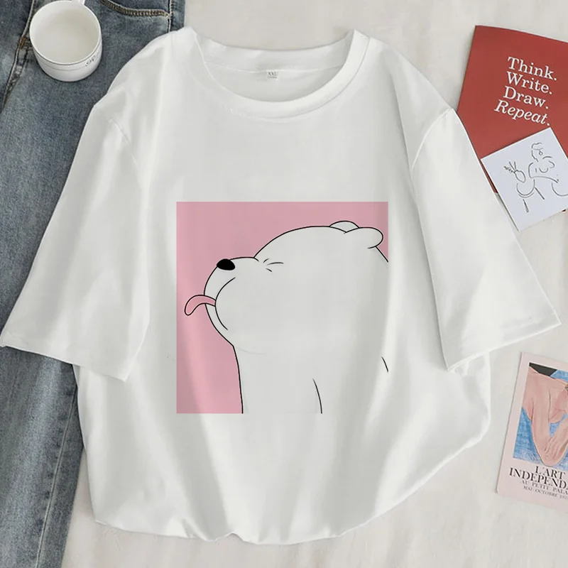 

2023Polar Bear Kawaii Graphic Print T-shirt Women Harajuku Aesthetic White Tops Tee 2023 New Korea Style Anime Female T Shirt