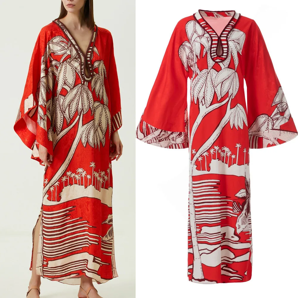 

HIGH QUALITY Fashion Designer Inspired Women Casual Loose Maxi Jacquard Printed African Kaftan Long Dress 2023