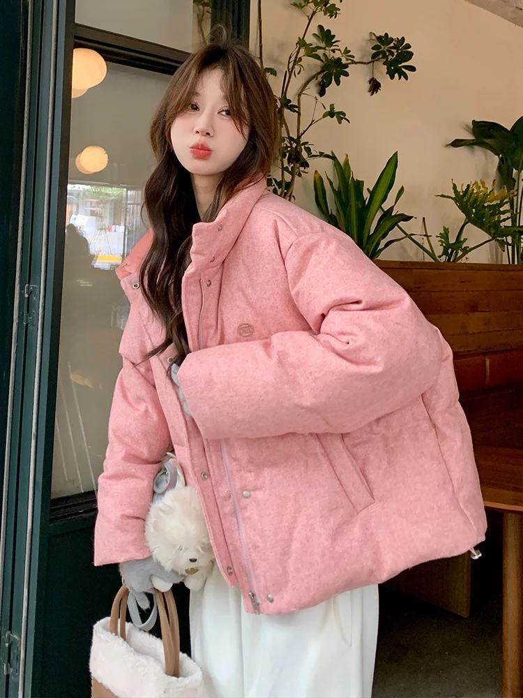 Розовый короткий пуховик верхняя одежда для женщин зима 2024 новая корейская серия