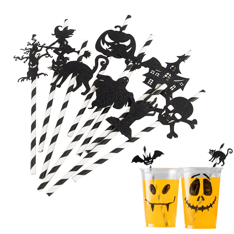 

9/18Pcs Halloween Halloween Paper Straw Pumpkin Bat Ghost Decor Bar Drinks Cocktail Straw Halloween Party Decorations For Home