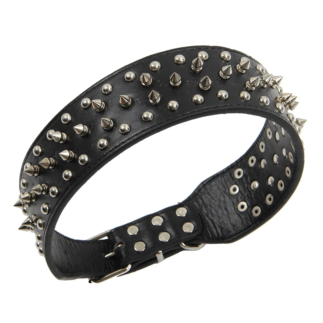 

PU Leather Spiked Studded Dog Collar 2" Wide 31 Spikes 52 Studs-Black M