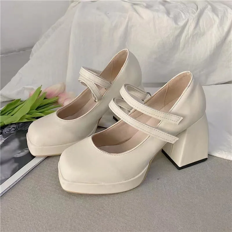 

Womens Platform Heels Shoes High Heels Leather Shoes Round Toe Patent Leather Pumps Thick Heel Women Shoes