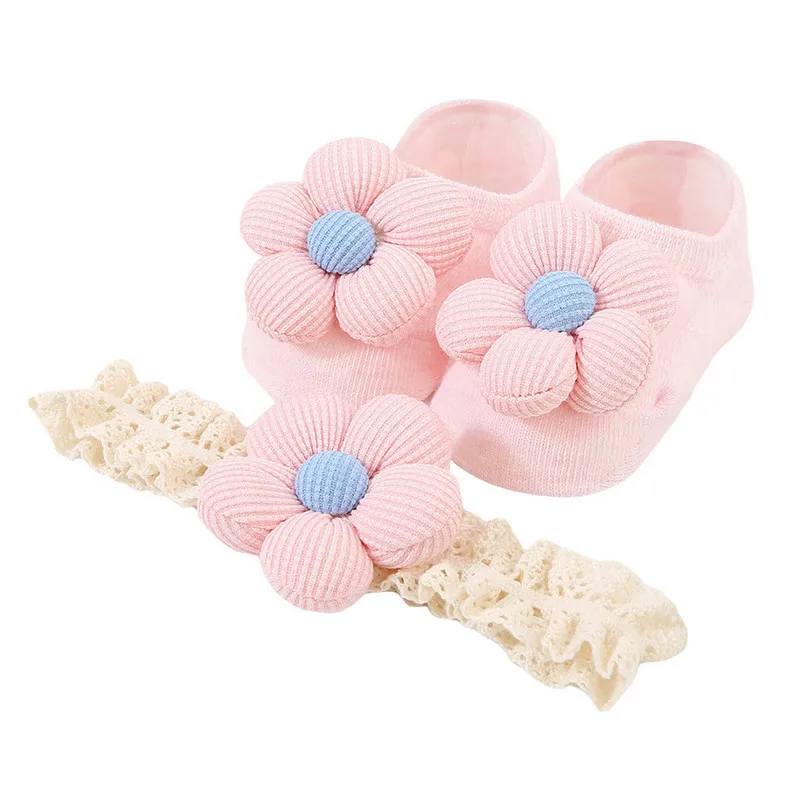 

Носки принцессы для новорожденных девочек, нескользящие носки с цветочным/бантом и кружевной повязкой на голову для детей на день рождения