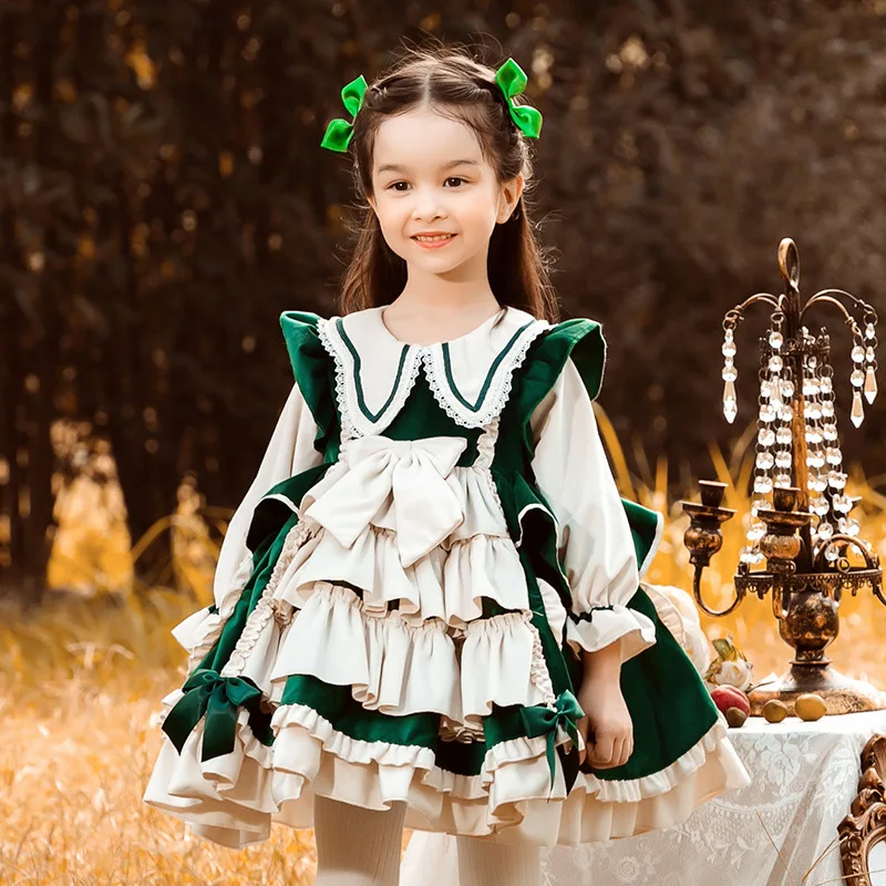 

Baby Girl Lolita Princess Dresses Children Spanish Velvet Ball Gown Toddler Girls Christmas Dress up Infant Spain Vestidos