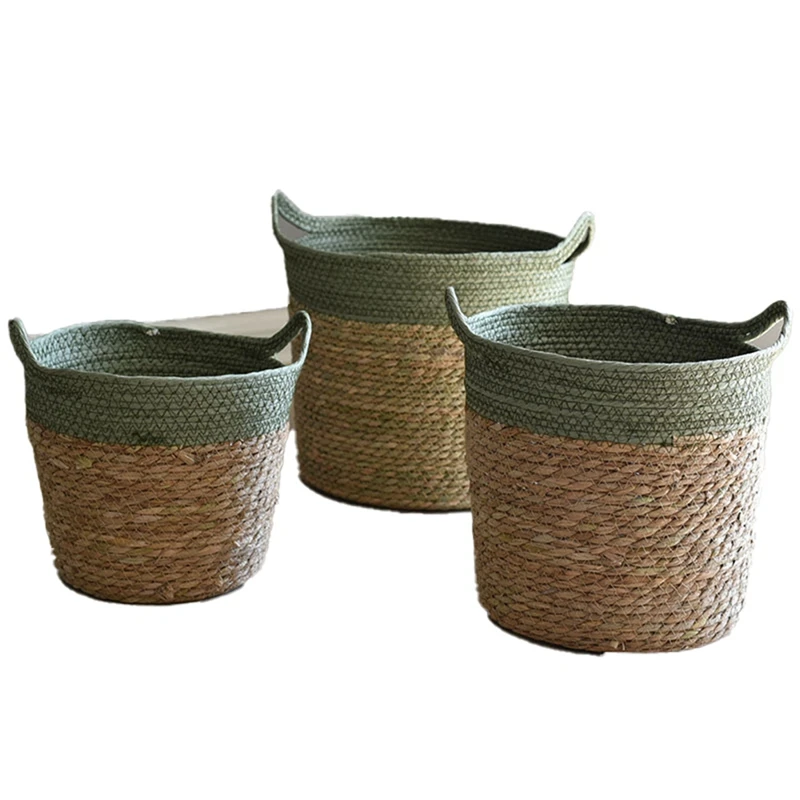 Straw Basket Storage Basket Plant Potted Sundries Basket Seaweed Woven Rattan Flower Pot Set Flower Grass Basket