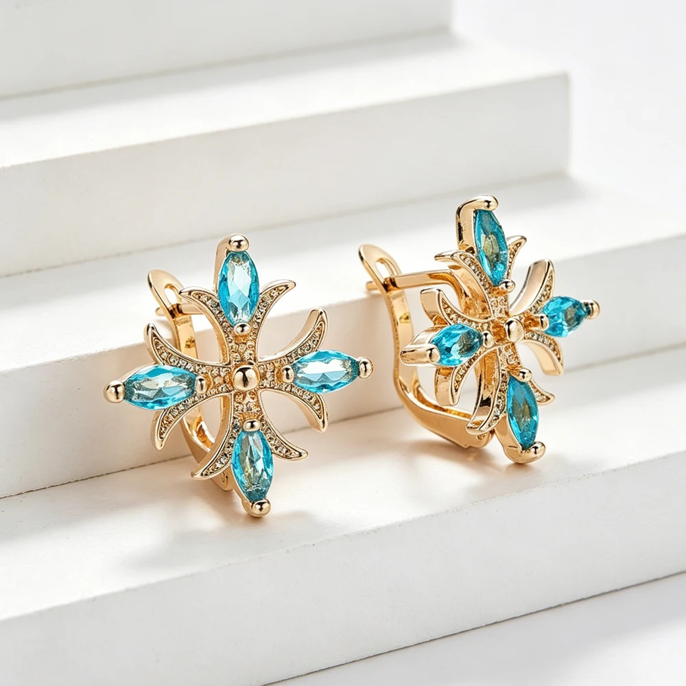 Фото Модные серьги-клипсы Medsor Fashion Cross из меди с кубическим цирконием овальной огранки в форме снежинки, женские, для повседневной носки и вечеринок №4