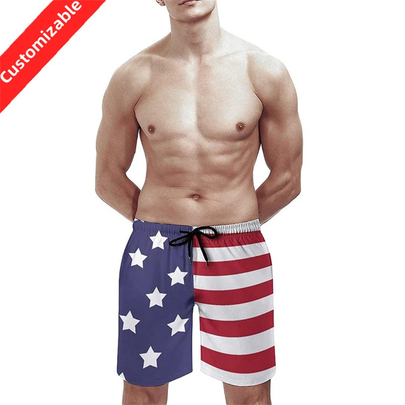 

July 4th Men's Clothing Sports Board Shorts American Independence Day 3D Flag Pentagram Customizable Boys Beach Five Pants