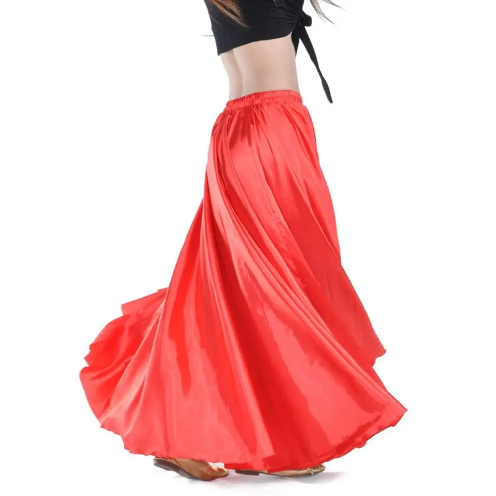 

Профессиональная блестящая атласная длинная юбка для танцев, костюмы для выступлений, юбка для танца живота, испанская юбка