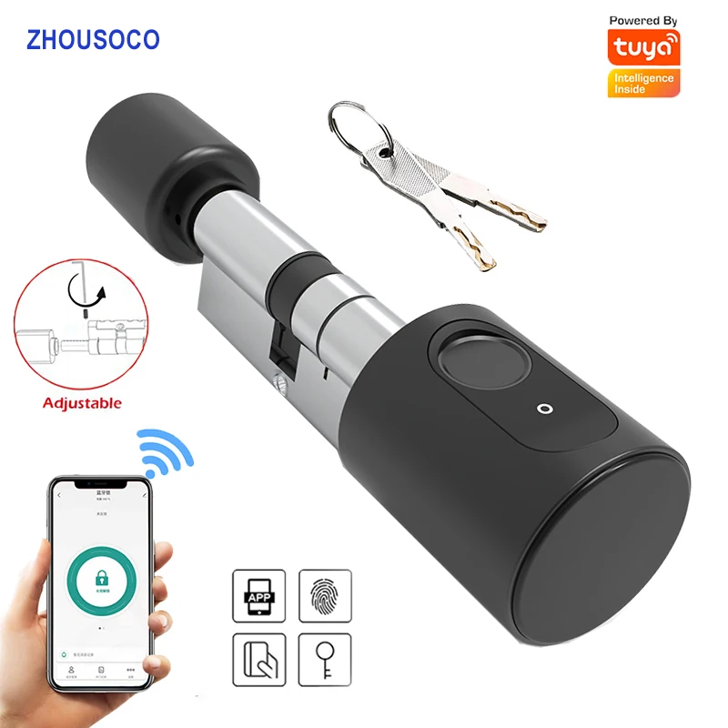 

Tuya APP Fingerprint Digital RFID Card Bluetooth Euro DIY Cylinder Electronic Smart Door Lock Digital Keyless Replace for Home