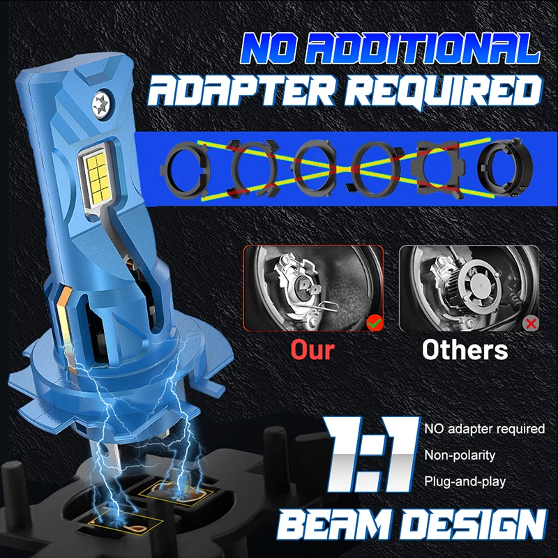 Фото 6800W H7 Led Модернизированный автомобильный фонарь Canbus 5570 CSP Turbo Fan 1:1 Мини-размер Автомобильный комплект фар Медная трубка DRL H7 Led 6000K 12V №4