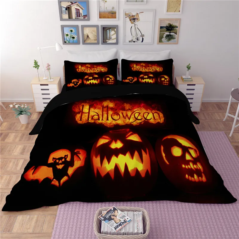 

3D Happy Halloween Duvet Cover Twin Full Queen King Size Pumpkin Spider Skull Bedclothes Quilt Cover Pillowcases Festival Gifts