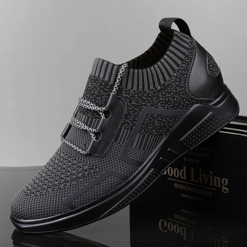 

2022 summer new flying woven breathable men's shoes Korean version trend mesh sports and leisure inner heightening shoes for men