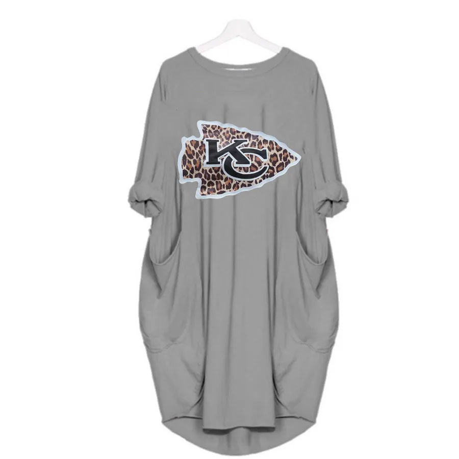

Kansas City Chiefs Simple casual loose pocket long sleeve dress