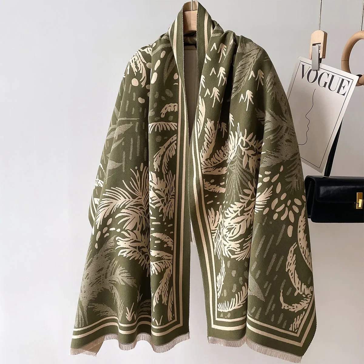 Зимний Женский Шарф Из Искусственного Кашемира С Цветочным Принтом Теплый