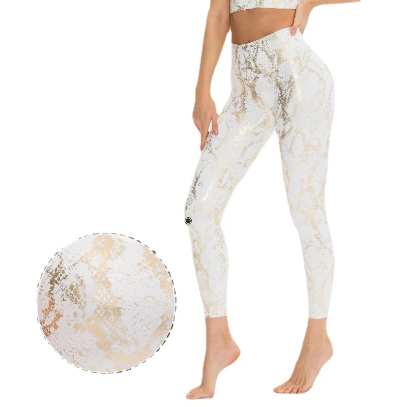 

Sports Pants Women Bronzing Snake Printing Tight Elastic High waist butt lift Fitness Running Trousers Quick-drying Breathable