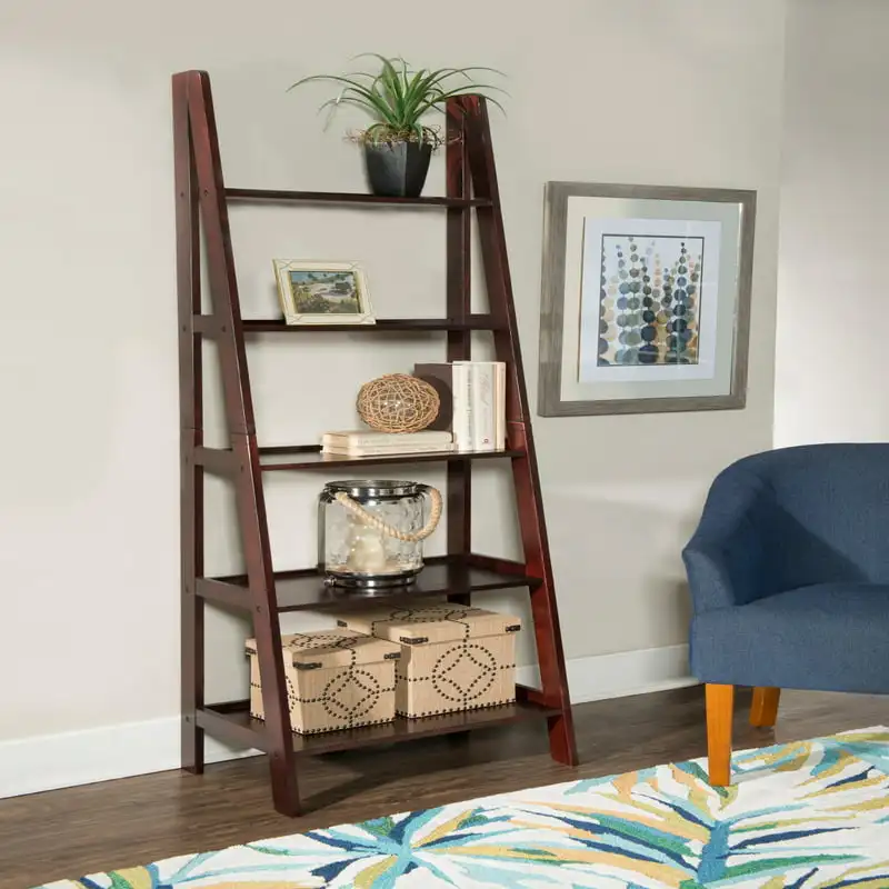 

Edson 5-Shelf Ladder Bookcase, 72" Height, Espresso Finish Modern Shelves Shelving Bookcase Stable