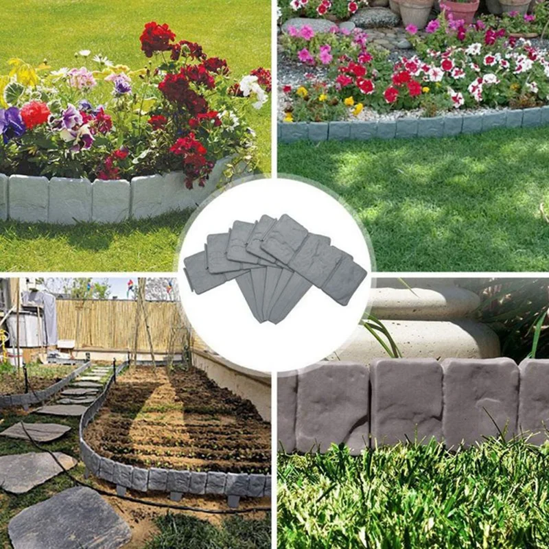 

10 PCS Imitation Stone Fence Garden Plastic Fence PP Foldable Splicing Fence Garden Gardening Grass Fence