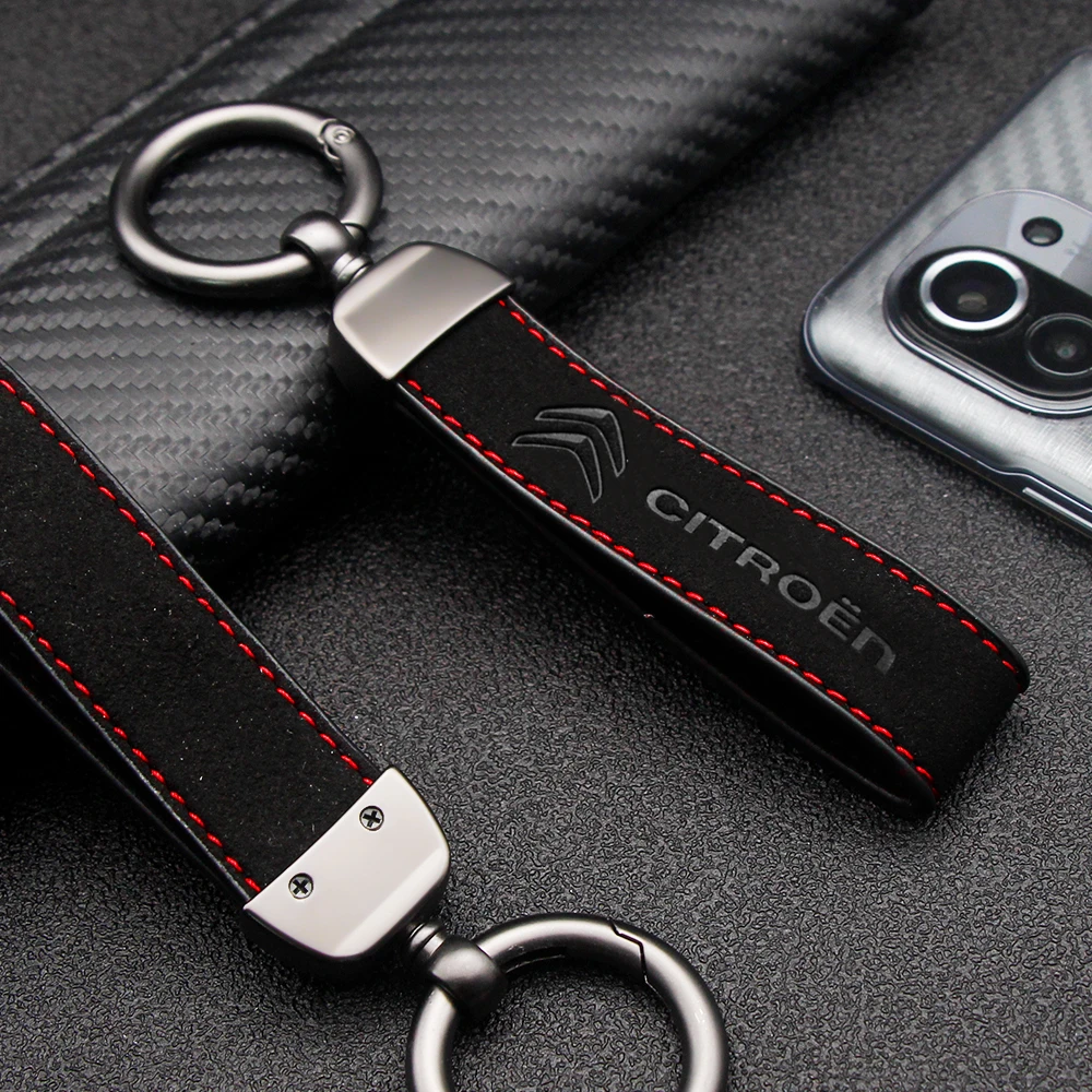 

Luxury Leather Car Keychain Women Men Gift Turn Fur Auto Logo Key Rings Accessories For Citroen C1 C2 C3 C4 C5 C6 C8 C4L DS3 DS4