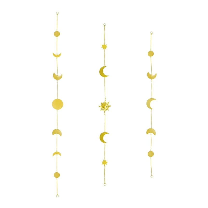 

3 Pcs Moon Phase Wall Hanging Boho Decor Star Wall Art Garlands Metal Cycle Ornament Vertical Bohemian Home Decoration CNIM Hot